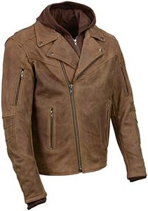 Milwaukee Leather MLM1511 Men's 'Vagabond' Vintage Crazy Horse' Brown Leather Jacket w/Removable Hoodie, Brown, Medium