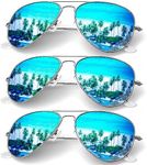 KALIYADI Polarized Aviator Sunglasses for Men Women Metal Sun glasses UV Blocking, 3 PACK(Blue, 62mm)