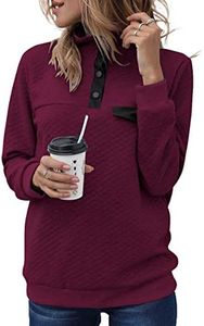 BTFBM Women Fashion Quilted Pattern Lightweight Zipper Long Sleeve Plain Casual Ladies Sweatshirts Pullovers Shirts Tops (Pure Wine Red, Large)