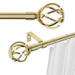 Gold Long Curtain Rod 72-144 inches, Heavy Duty Adjustable Curtain Rods Set with Twisted Cage Finials, 5/8 inch Decorative Curtain Rod for Outdoor Patio, Sliding Glass Door