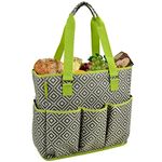 Picnic at Ascot Large Insulated Multi Pocketed Travel Bag With 6 Exterior Pockets, Granite Grey/Green