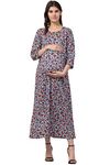 ZUVINO Women's Women Maternity Dress Pregnancy Casual Long Sleeve Side Zipped for Feeding Maternity Comfort Dress (Navy, X-Large)