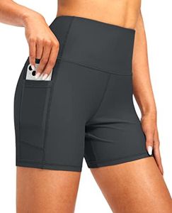 Soothfeel Women's High Waisted Swim Board Shorts 5 Inch UPF 50+ Tummy Control Bathing Suit Bottoms for Women with Pockets Grey