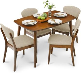 Best Choice Products 5-Piece Dining Set, Compact Mid-Century Modern Table & Chair Set for Home, Apartment w/ 4 Chairs, Padded Seats & Backrests, Wooden Frame - Walnut/Oatmeal