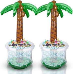 Inflatable Palm Tree Cooler 60" - 2 Pack Blow Up Palm Tree Party Cooler, Luau Hawaiian Tropical Beach Theme, Summer Swimming Pool Party Decorations - Outdoor Party Supplies - Kids Adults