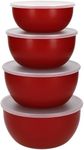 KitchenAid Plastic Prep Bowls for Kitchen Storage & Organisation, Set of 4, With Lids, Red