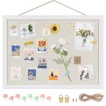 Yettsoy Cork Board Bulletin Board 16.7" x 11", Small Linen Corkboards with Frame for Walls, Cute Picture Display Pin Board Vision Board for Room School Office Bedroom 8 Pushpins Vintage White