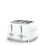 Smeg 50's Style Retro Aesthetic 4 Slice Toaster 6 Presets Extra Wide Slots, White, TSF03WHUS