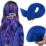 RUNATURE Micro Beads Hair Extensions Blue Micro Ring Hair Extensions Real Human Hair Blue Remy Micro Link Human Pre Bonded Extensions for Women 18 Inch 25g 25 Strands