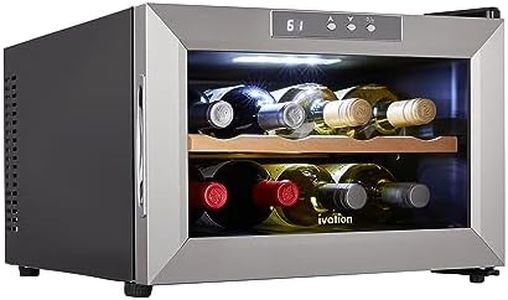 Ivation Premium Stainless Steel 8 Bottle Horizontal Thermoelectric Wine Cooler/Chiller Counter Top Red & White Wine Cellar w/Digital Temperature, Freestanding Refrigerator Quiet Operation Fridge