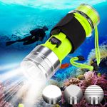 HOTOIQ Diving Flashlight, 1500 LM Rechargeable Scuba Diving Flashlight,Super Bright Submarine Light with Battery,Waterproof Underwater Torch for Outdoor Under Water Sports, Night Snorkeling