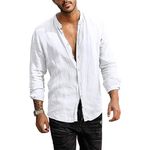 Rodawu Mens Shirts Long Sleeve Cotton Linen Shirt Band Collarless Shirts Grandad Shirt Casual Summer Shirts White Shirt Men 2XL