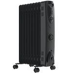 MYLEK Oil Filled Heater Radiator 2KW - Adjustable Thermostat, 3 Heat Settings & 24 Hour Timer Option - Electric Black Portable Heater - Energy Efficient - Safety Tip Over Protection (2000W Black)