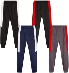 Quad Seven Boys' Sweatpants - 4 Pack Active Tricot Jogger Track Pants (Size: 4-18), Size 12-14, Navy/Black/Charcoal/Black