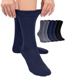 Hugh Ugoli Women Rayon Dress Socks, Extremely Soft Thin Crew Socks for Business, Trouser & Casual, Non-Binding & Breathable, Grey/Navy Blue/Black, 6 Pairs, Shoe Size: 6-9