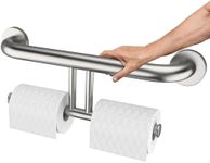 Brushed Nickel Handicap Grab Bar w/Toilet Paper Roll Holder, Zepolu 2-in-1 Safety Assist Bar Balanced Support Handle 17 Inch, Stainless Steel Wall Mounted Bathroom Toilet Grab Bar for Senior Elderly