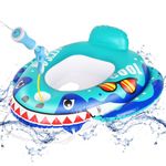 FOYOCER Baby Swimming Float with Water Gun Shark Pool Floats Kids Inflatable Pool Toys for Toddlers 1-6 Baby Float with Seat Summer Outdoor Water Games for Kids Weight Less Than 21Kg