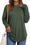 AUTOMET Womens Tunic Tops Long Sleeve Shirts Casual Basic Oversized T Shirts Crewneck Loose Fit Flowy Drop Shoulder Fall Fashion Clothes 2024 Trendy Outfits ArmyGreen S