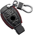 Leather Car Key Fob Cover for For Mercedes Benz A B C E G K R S Class AMG CLA GLA VITO GLE ML GLK CLK Keyring accessories Key Case Remote key Shell (Red Stitches, 3 Buttons)