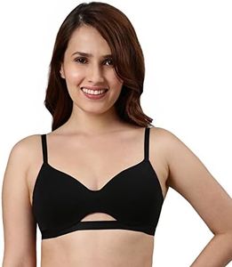Enamor Padded Wirefree Medium Coverage Invisible Neckline Stretch Cotton Tshirt Bra for Womens-A032 (A032_Black_32B)