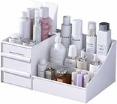 Makeup Desk Organizer with Drawers, Countertop Organizer for Cosmetics, Vanity Holder for Lipstick, Brushes, Lotions, Eyeshadow, Nail Polish and Jewelry (White)