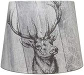 Stag Lampshade for Table Lamps - Grey Wood Panel Effect with Deer Head, Rabbit & Trees, Country Rustic Decor