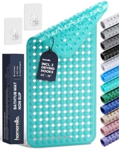 Bathtub Mat Non Slip 35x16 - homerella® Bath Mat Incl. Hooks for Drying, Extra Long, 100% BPA Free, Shower Mat Non Slip Anti Mold, Machine Washable, Shower Mats for Inside Shower Mildew Resistant