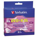Verbatim DVD+R DL 8.5GB 8X AZO with Branded Surface - 5pk Jewel Case Box - 95311