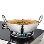 Shri & Sam Stainless Steel 1.1 Litre Triply Deep Pro Light Weight Hammered Kadhai, 18 cm, 702 Grams, Gas & Induction Compatible, 5-Year Warranty