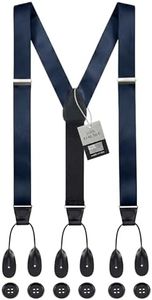 HOLD'EM 100% Silk Suspenders Men Y-Back Fancy Solid Button End-Navy XL