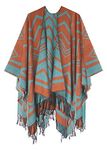 Urban CoCo Women's Winter Vintage Poncho Capes Tassel Blanket Shawl Wrap Cardigan Coat, #2-orange, Medium