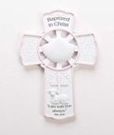 7.75" Resin White/Pink Baptism Wall Cross for Girl - Matthew 28:20