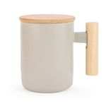 Aatwik Natural Ceramic Coffee and Tea Mug with Bamboo Wood Handle and Bamboo Wood Lid Eco-Friendly Tea Mug (350 Ml) (White)