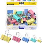 Mardatt 100Pcs Colorful Binder Clips Set, Assorted Sizes Paperclips Binder Paper Clips Large Medium Small Colored Paper Clamps Binder Clips for Home School Office Supplies