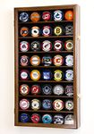 40 Hockey Puck Display Case Cabinet Holder Rack 98% UV (Walnut Finish)