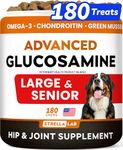 Advanced Glucosamine for Dogs w/Chondroitin, Collagen & Green Lipped Mussel - Max Strength Hip and Joint Supplement for Dogs - Joint Pain Relief - Large & Small Breed - Bacon - 180Ct