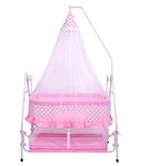 Infanto Comfy Cradle/JHULA/PALNA/Bed/Baby Bedding - Deluxe: Premium Baby Swing with Storage Basket (Pink)