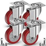 GBL 4" Heavy Duty Caster Wheels Without Brakes + Screws - up to 1320Lbs - Set of 4 No Floor Marks Silent Castor for Furniture - Rubbered Dolly Swivel Wheels - Silver Casters