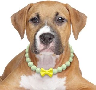 JOGIA Glow in the Dark Dog Collar – Handmade Beaded Dog Necklace with Bow Tie, Adjustable for Small Medium Large Dogs – Soft Glow for Night Walks