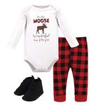 Hudson Baby Baby Cotton Bodysuit, Pant and Shoe Set, Moose Wonderful Time, 6-9 Months