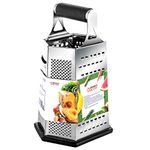 6-Side Box Grater - 9 Inch Stainless Steel Graters with Rubber Handle, Non Slip Rubber Bottom for Vegetable, Cheese, Ginger by THETIS Homes