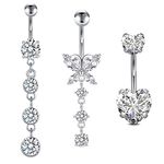 D.Bella Belly Rings for Women Belly Button Piercing Clicker Belly Button Ring Belly Button Rings Dangling 14G Surgical Steel CZ Butterfly Dangle Belly Piercing Jewelry Silver Rose Gold, Metal,