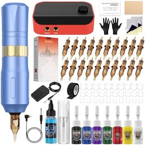 HAWINK Machine Tatouage Kit avec Power Supply 20PCS Aiguille Tatouage 7PCS Encre Tatouage 30ml Algues Bleues Kit Complet d'accessoires pour Débutants et Tatoueurs