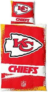 Kansas City Chiefs NFL, set di biancheria da letto, in cotone, con chiusura lampo, copripiumino da 135 x 200 cm e federa da 80 x 80 cm