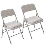 LeChamp Fabric Padded Folding Chairs Indoor Metal Folding Desk Chair Foldable Office Chairs Kitchen Chairs Garden Industrial Chairs Foldable Chair with Pad Set of 2 (Beige-A, 2 pcs)