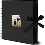 Juvale Black 12x12 Scrapbook Album with Silk Ribbon, Cover Window, Spiral Bound Photo Book for Wedding, Anniversary (80 Pages)