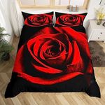 Red Rose Comforter Cover Twin Size Floral Bedding Set Women 3D Printed Flower Duvet Cover Set Valentine's Day Bedding for Couples Kids Girls Teens Romantic Decor Quilt Cover with 1 Pillow Shams