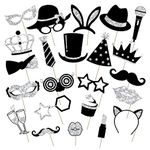 24 Pieces Funny Photo Booth Props for Birthday Weddings Prom Disco Mardi Gras Party Supplies Mix of Hats, Lipstick, Tie, Crowns(Silvery)