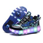 YUNICUS Roller Shoes for Girls Boys Kid Light Up Sneakers with Wheels, Capatin Blue, 12.5 Little Kid