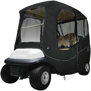 Classic Accessories Fairway Short Roof 2-Person Deluxe Golf Cart Enclosure, Black with Clear Windows